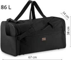 Dámská cestovní taška pro muže černá, velká cestovní taška, objem 86l, pohodlná ucha a ramenní popruh s ochranou, 3 kapsy na zip a boční kapsa např.na boty,prostorná hlavní přihrádka, 38x67x34 / ZG818