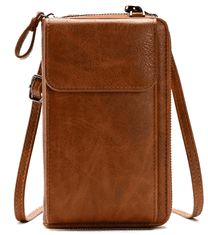 Camerazar Dámská retro kabelka s peněženkou na telefon, hnědá ekologická kůže, 18x11x5 cm